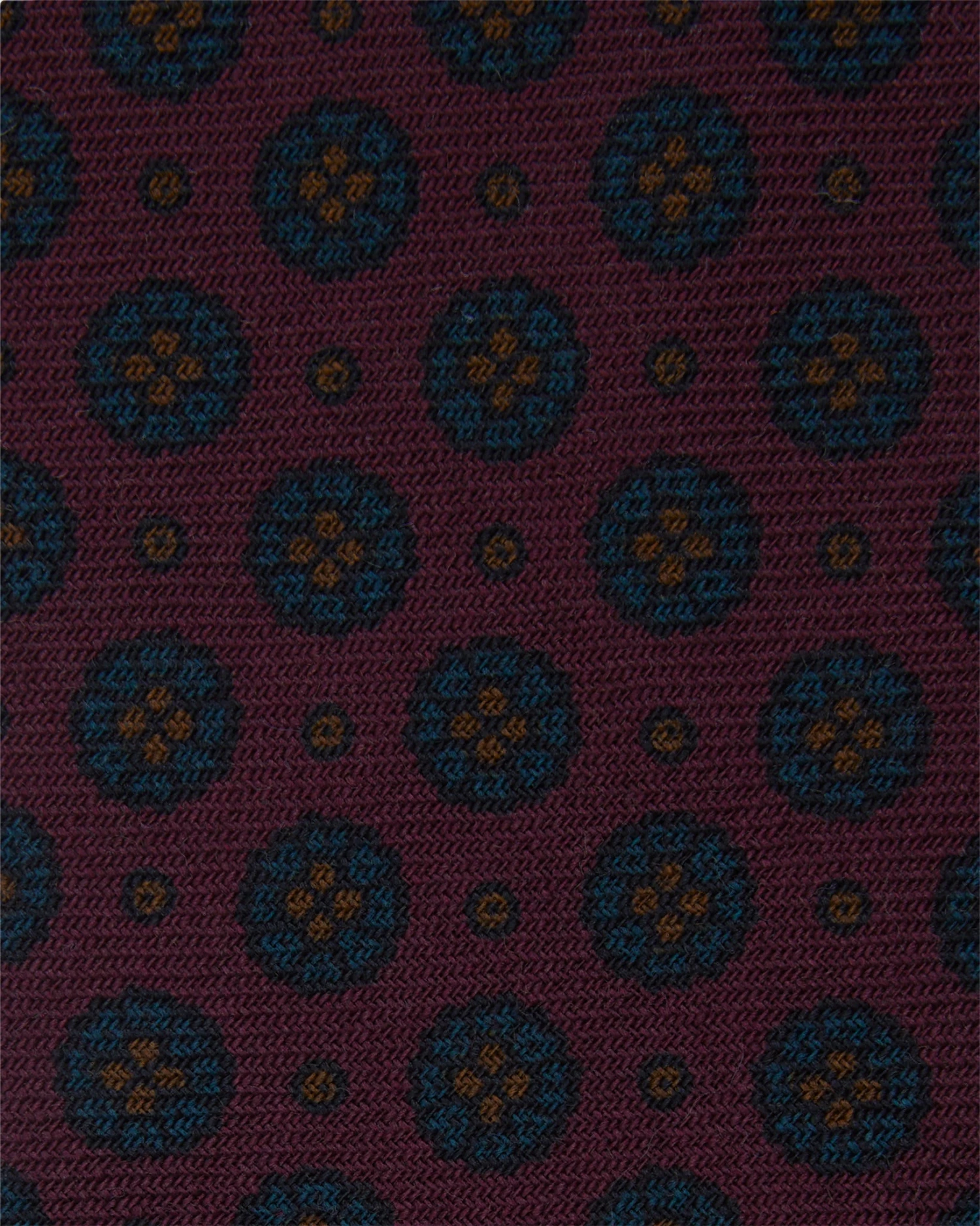 Wool Print Tie In Beet/Blue/Gold Medallion 2 Wool Print Tie In Beet/Blue/Gold Medallion - Image 2