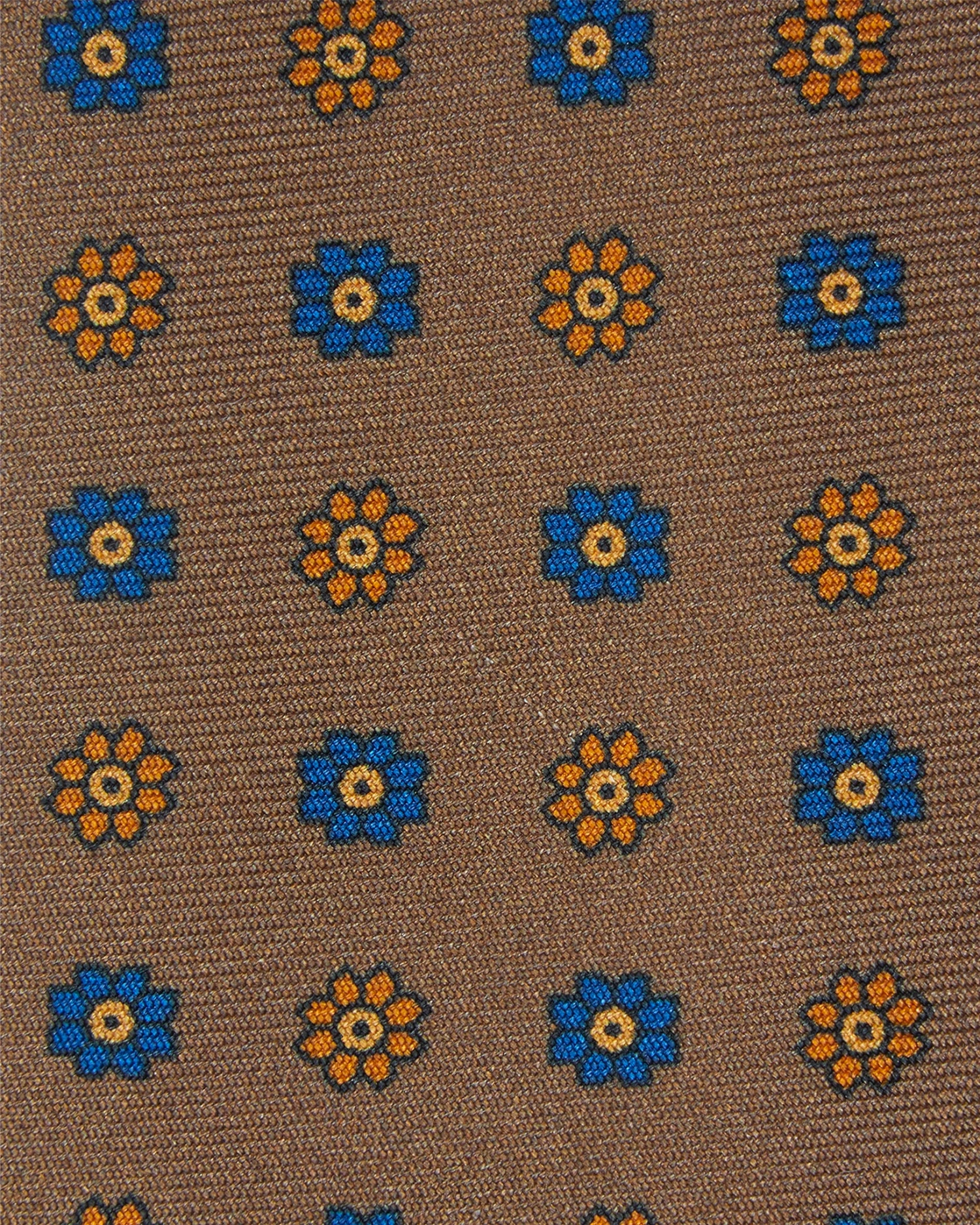 Silk Print Tie In Khaki/Orange/Blue Flower 2 Silk Print Tie In Khaki/Orange/Blue Flower - Image 2