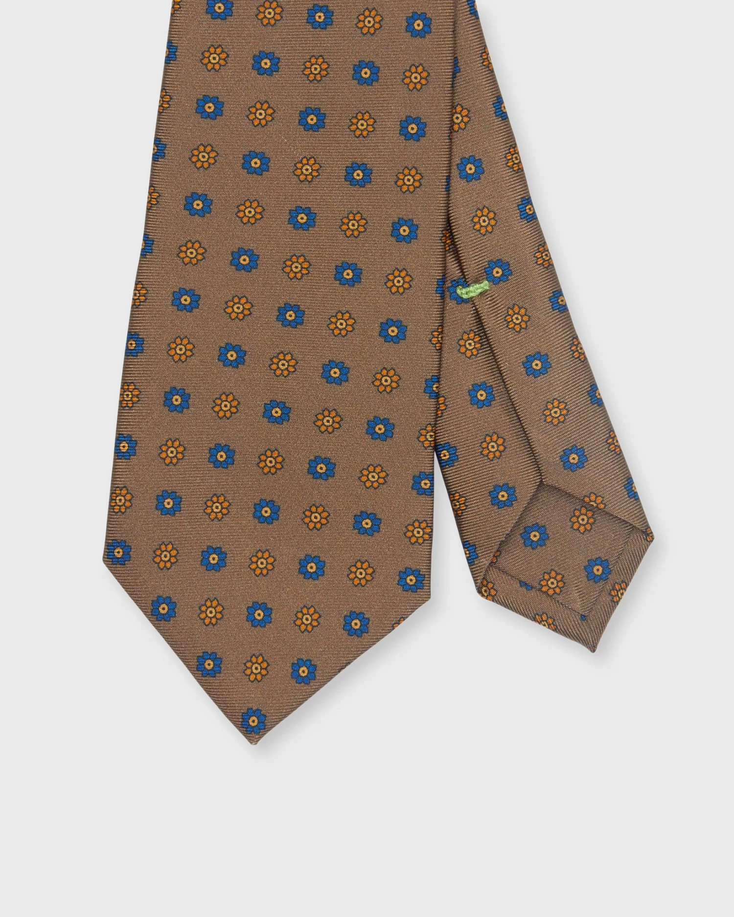 Silk Print Tie In Khaki/Orange/Blue Flower 1 Silk Print Tie In Khaki/Orange/Blue Flower