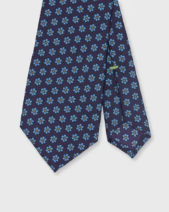 Silk Print Tie In Plum/Sky/Gold Flower