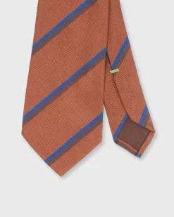 Silk Woven Tie In Orange/Blue/Brown Stripe