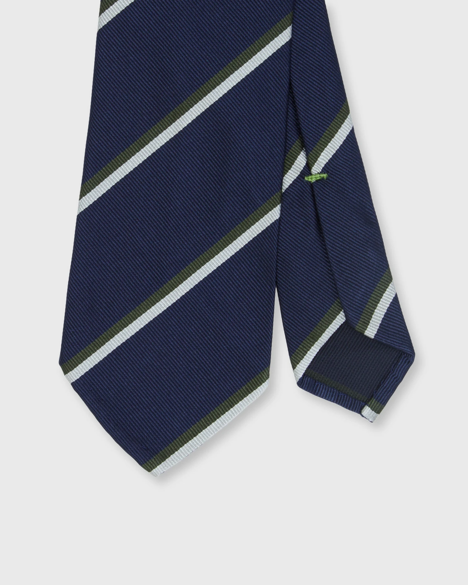 Silk Woven Tie In Navy/Bone/Green Stripe 1 Silk Woven Tie In Navy/Bone/Green Stripe