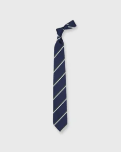 Silk Woven Tie In Navy/Bone/Green Stripe 5 Silk Woven Tie In Navy/Bone/Green Stripe -fashion S72540 96