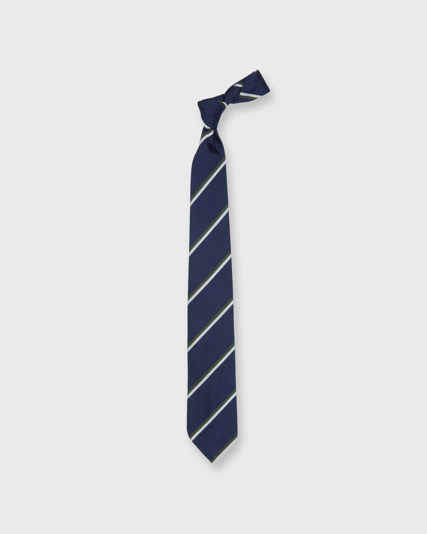 Silk Woven Tie In Navy/Bone/Green Stripe 3 Silk Woven Tie In Navy/Bone/Green Stripe - Image 3