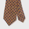Silk Print Tie In Gold/Chestnut/Blue Flower