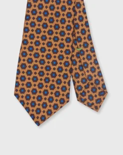 Silk Print Tie In Gold/Chestnut/Blue Flower