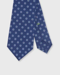 Silk Print Tie In Mid Blue/Sky/Orange Flower