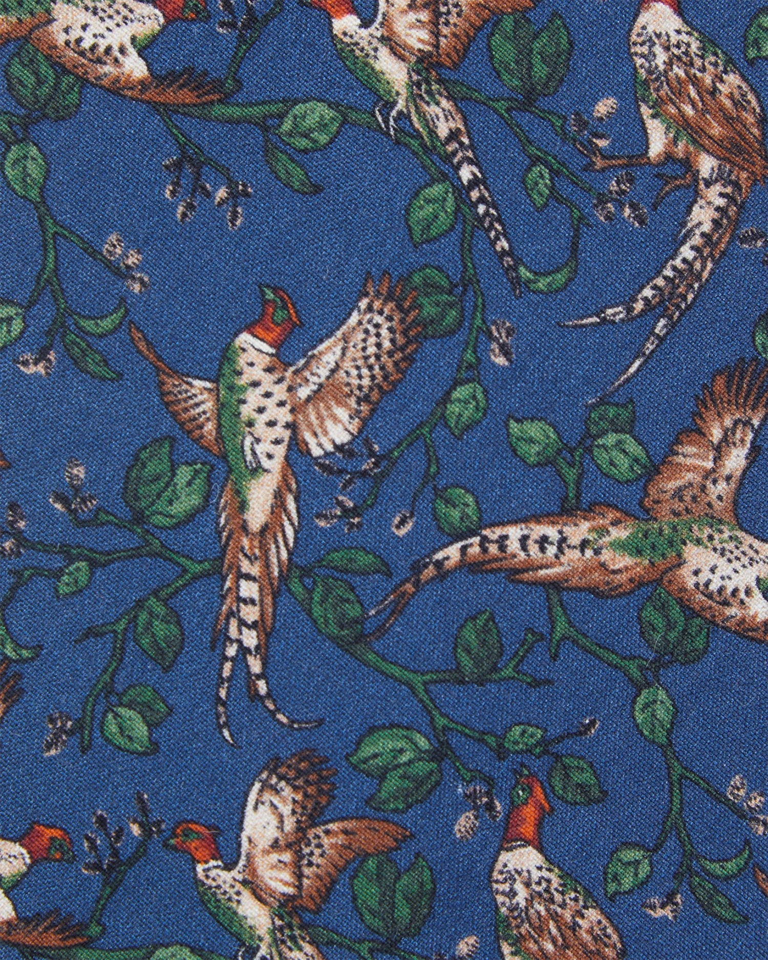 Silk Print Tie In Navy/Olive Pheasant 2 Silk Print Tie In Navy/Olive Pheasant - Image 2