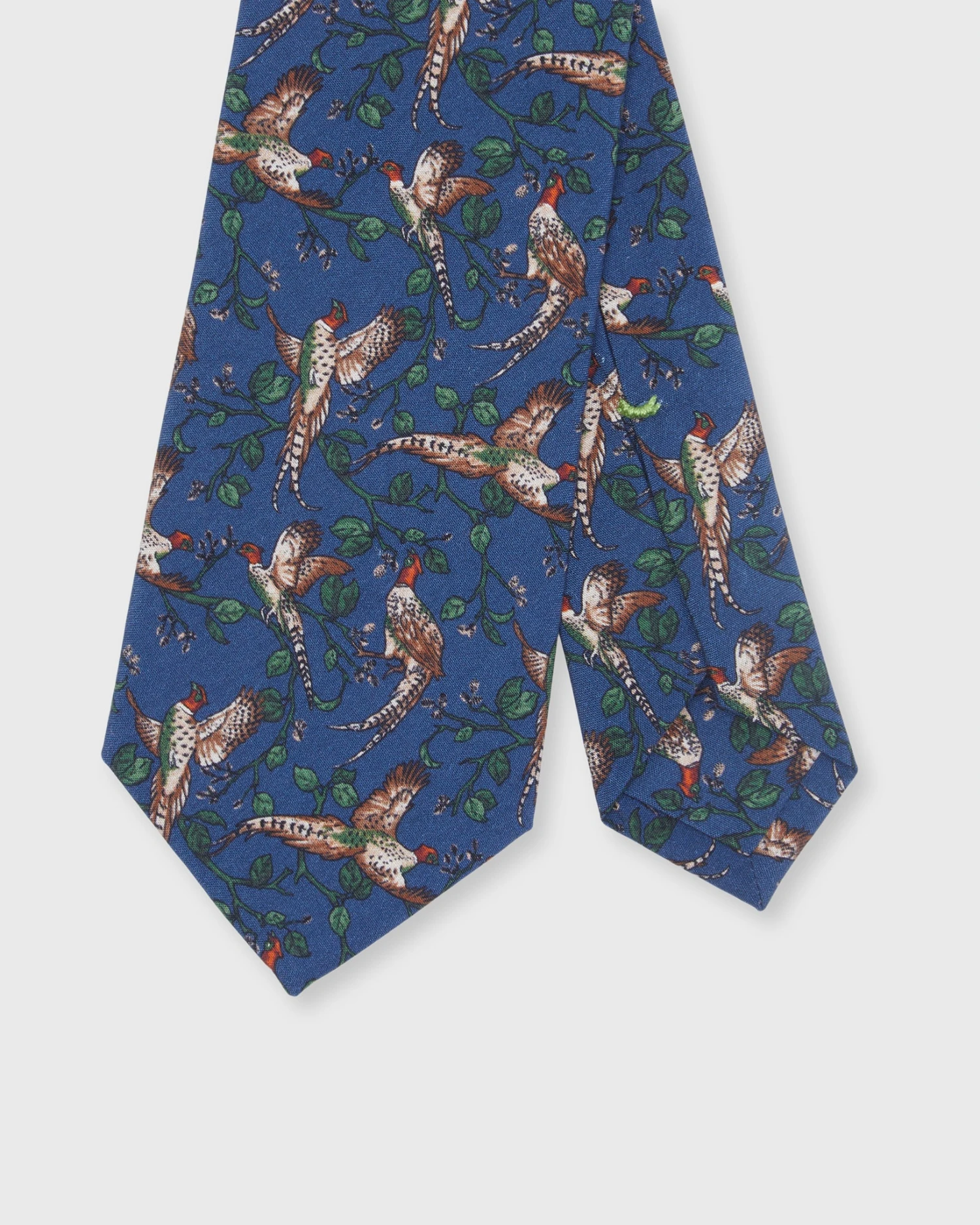 Silk Print Tie In Navy/Olive Pheasant 1 Silk Print Tie In Navy/Olive Pheasant