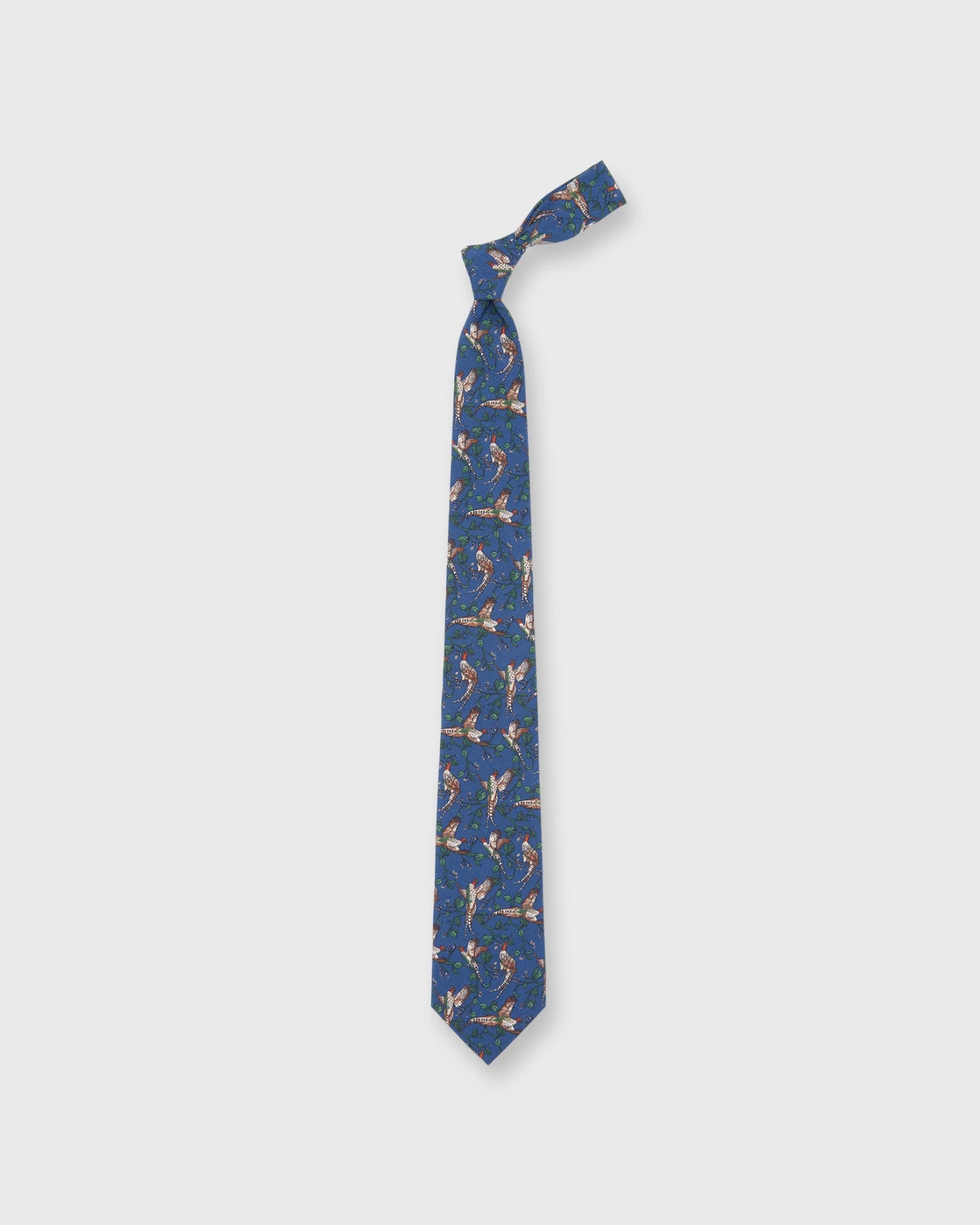Silk Print Tie In Navy/Olive Pheasant 3 Silk Print Tie In Navy/Olive Pheasant - Image 3