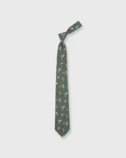 Silk Print Tie In Olive/Rust Pheasant -fashion S72551 89