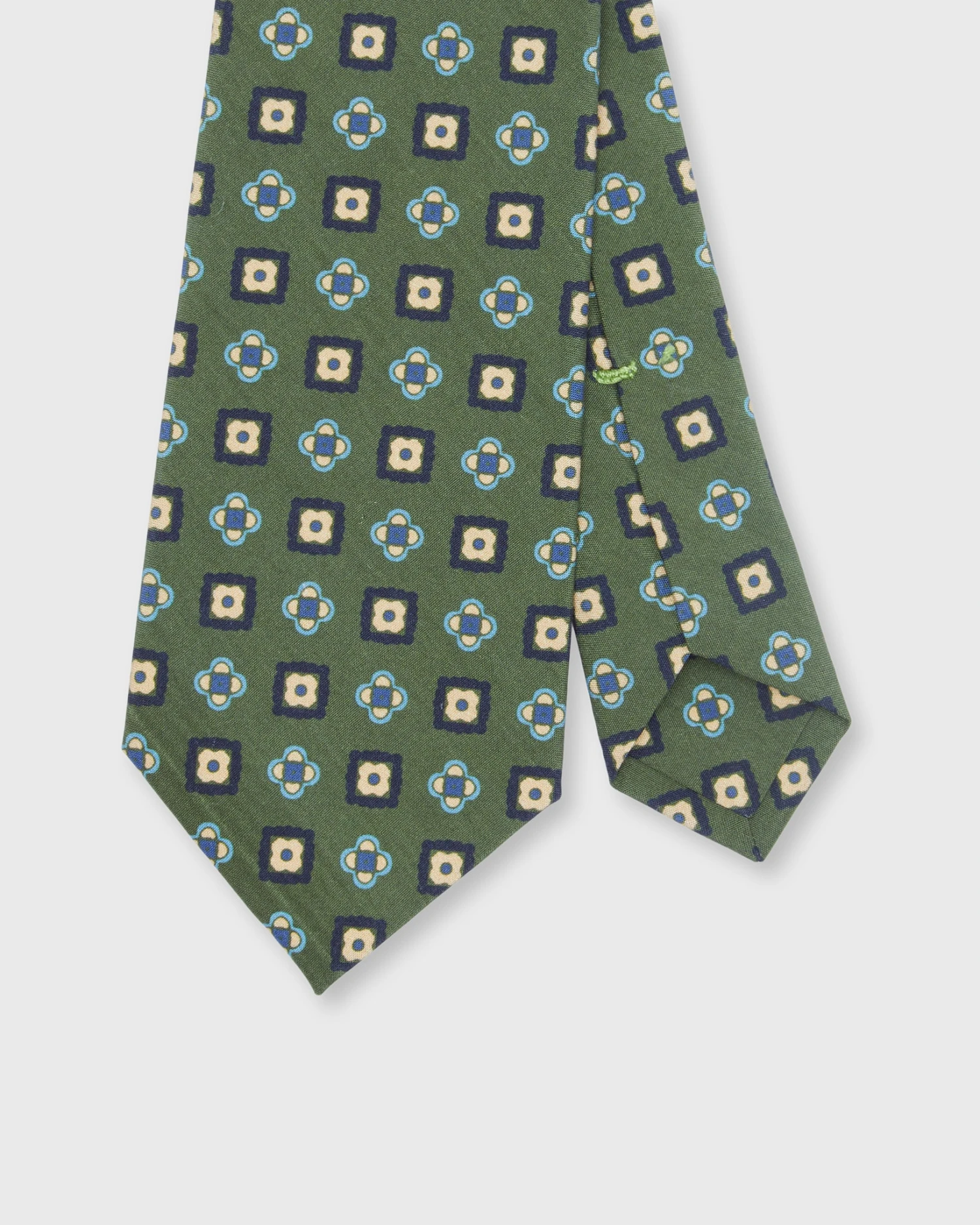 Silk Print Tie In Olive/Navy/Aqua Medallion 1 Silk Print Tie In Olive/Navy/Aqua Medallion