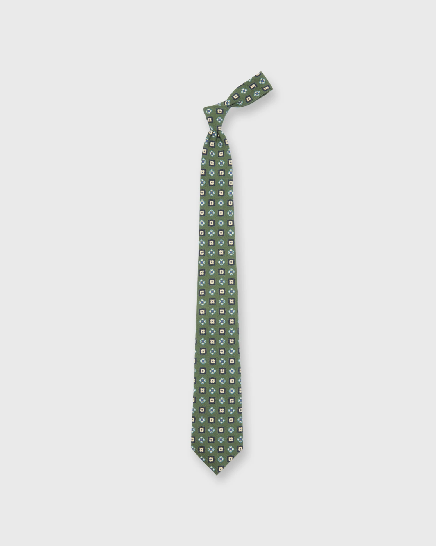 Silk Print Tie In Olive/Navy/Aqua Medallion 3 Silk Print Tie In Olive/Navy/Aqua Medallion - Image 3