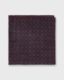 Wool/Silk Pocket Square In Berry/Navy/Purple Foulard