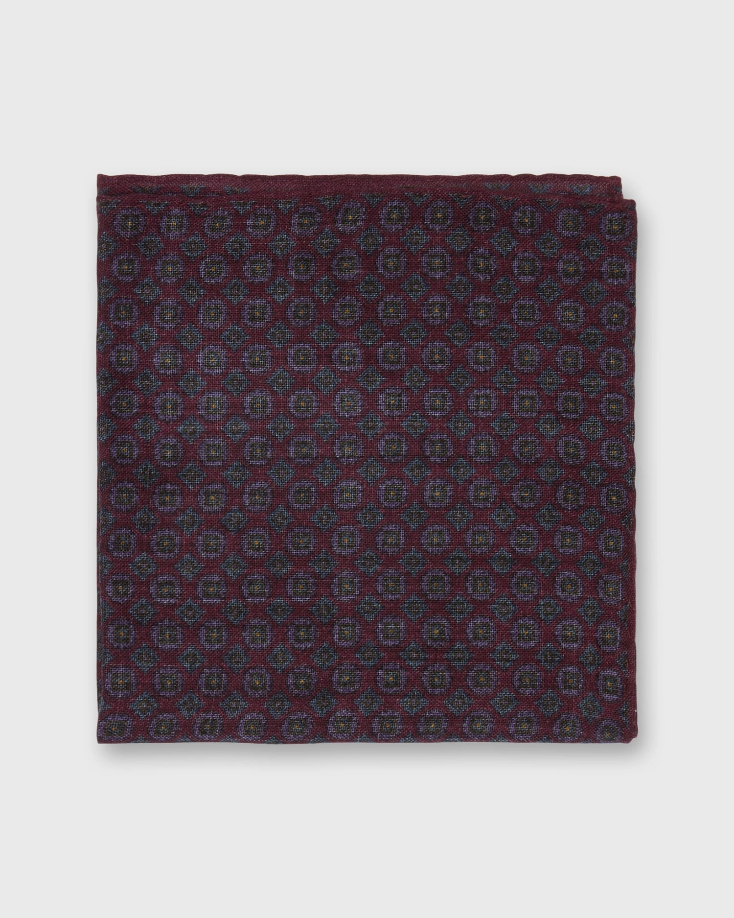Wool/Silk Pocket Square In Berry/Navy/Purple Foulard 1 Wool/Silk Pocket Square In Berry/Navy/Purple Foulard