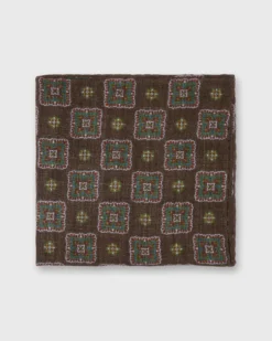 Wool/Silk Pocket Square In Brown Multi Squares