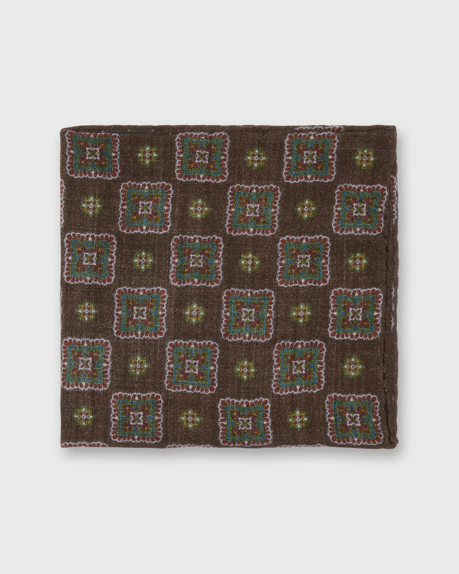 Wool/Silk Pocket Square In Brown Multi Squares 1 Wool/Silk Pocket Square In Brown Multi Squares