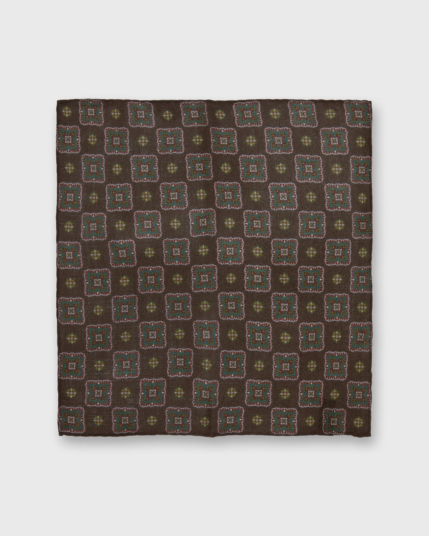 Wool/Silk Pocket Square In Brown Multi Squares 2 Wool/Silk Pocket Square In Brown Multi Squares - Image 2