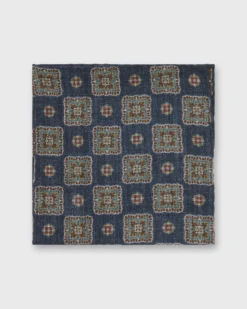 Wool/Silk Pocket Square In Navy Multi Squares