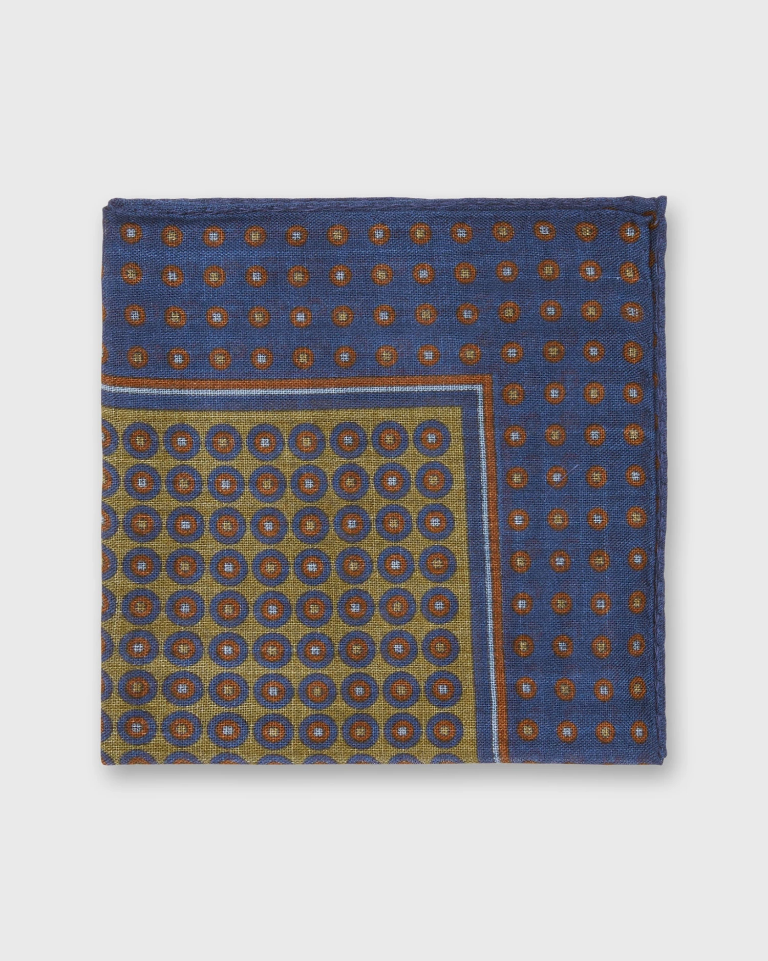 Wool/Silk Pocket Square In Blue/Stone Medallion 1 Wool/Silk Pocket Square In Blue/Stone Medallion
