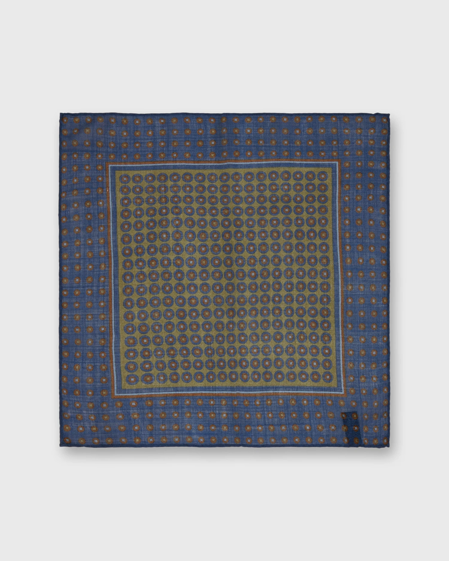 Wool/Silk Pocket Square In Blue/Stone Medallion 2 Wool/Silk Pocket Square In Blue/Stone Medallion - Image 2