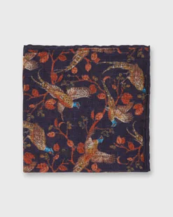 Wool/Silk Pocket Square In Midnight Pheasant