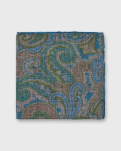 Wool/Silk Pocket Square In Lovat/Navy Paisley