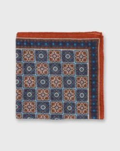 Wool/Silk Pocket Square In Orange/Blue Mosaic