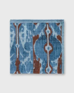 Wool/Silk Pocket Square In Blue/Brown Ikat