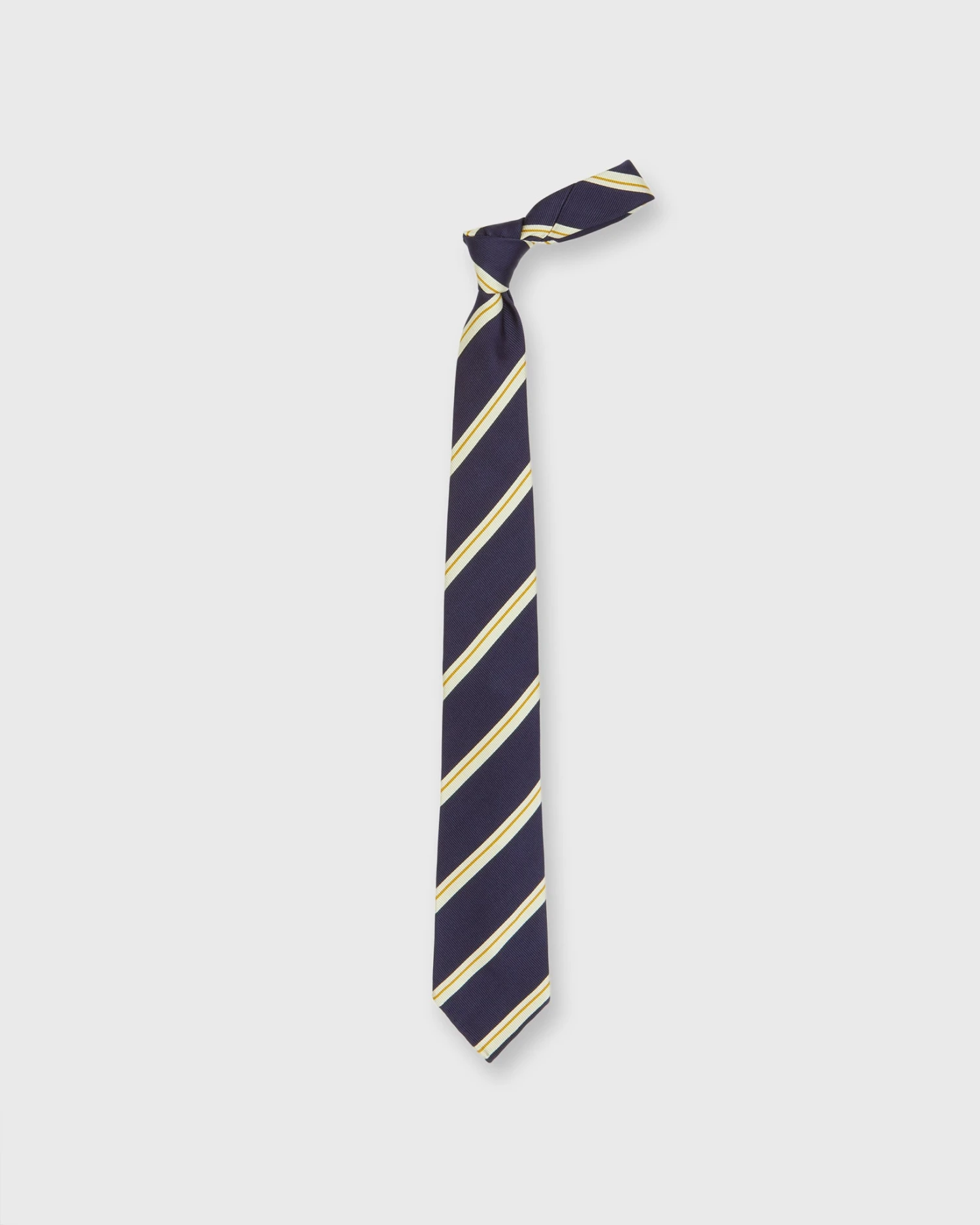 Silk Woven Tie In Navy/Bone/Yellow Stripe 3 Silk Woven Tie In Navy/Bone/Yellow Stripe - Image 3