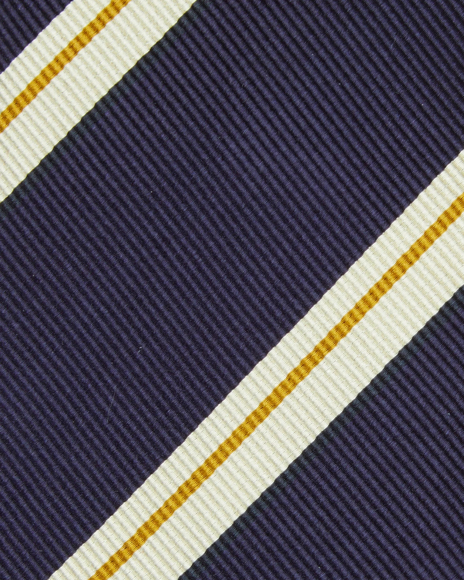 Silk Woven Tie In Navy/Bone/Yellow Stripe 2 Silk Woven Tie In Navy/Bone/Yellow Stripe - Image 2