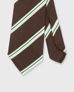 Silk Woven Tie In Brown/Bone/Green Stripe