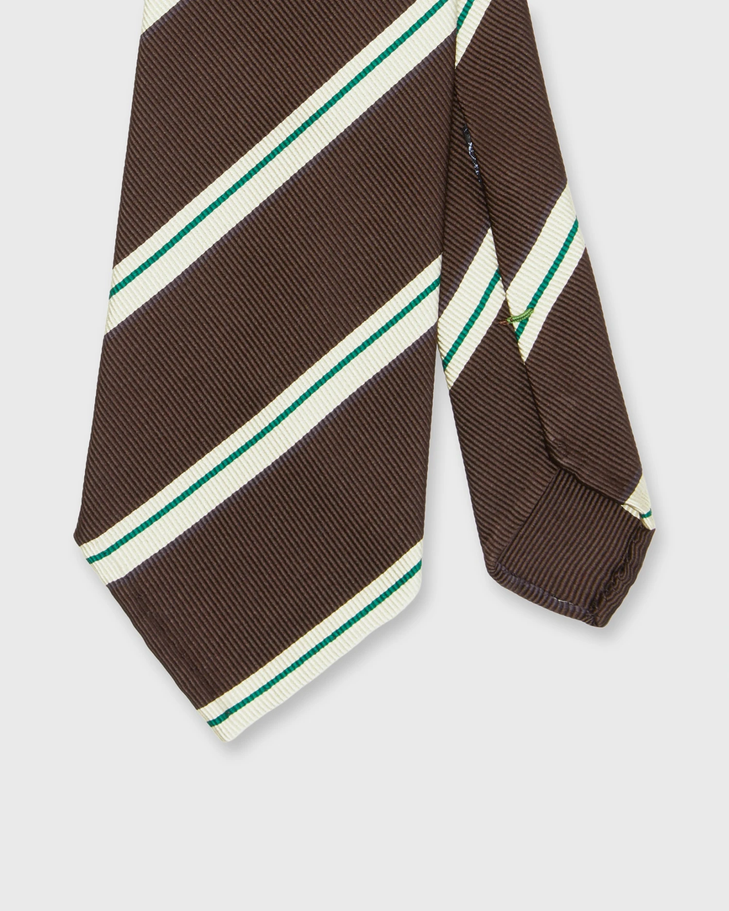 Silk Woven Tie In Brown/Bone/Green Stripe 1 Silk Woven Tie In Brown/Bone/Green Stripe