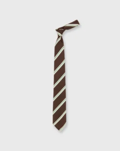 Silk Woven Tie In Brown/Bone/Green Stripe 5 Silk Woven Tie In Brown/Bone/Green Stripe -fashion S72605 55