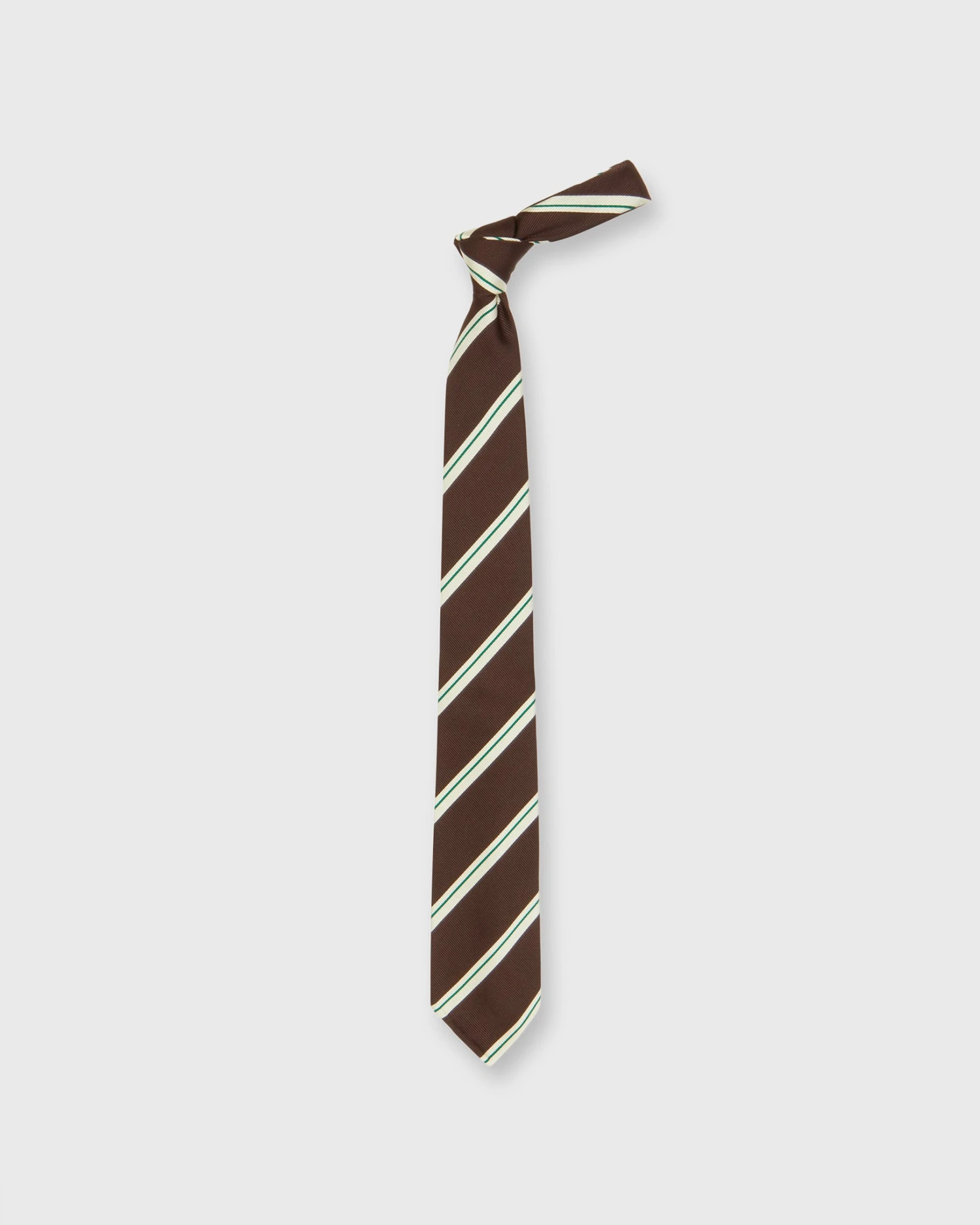 Silk Woven Tie In Brown/Bone/Green Stripe 3 Silk Woven Tie In Brown/Bone/Green Stripe - Image 3