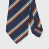 Silk Woven Tie In Navy/Orange/Lovat Stripe