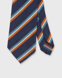 Silk Woven Tie In Navy/Orange/Lovat Stripe