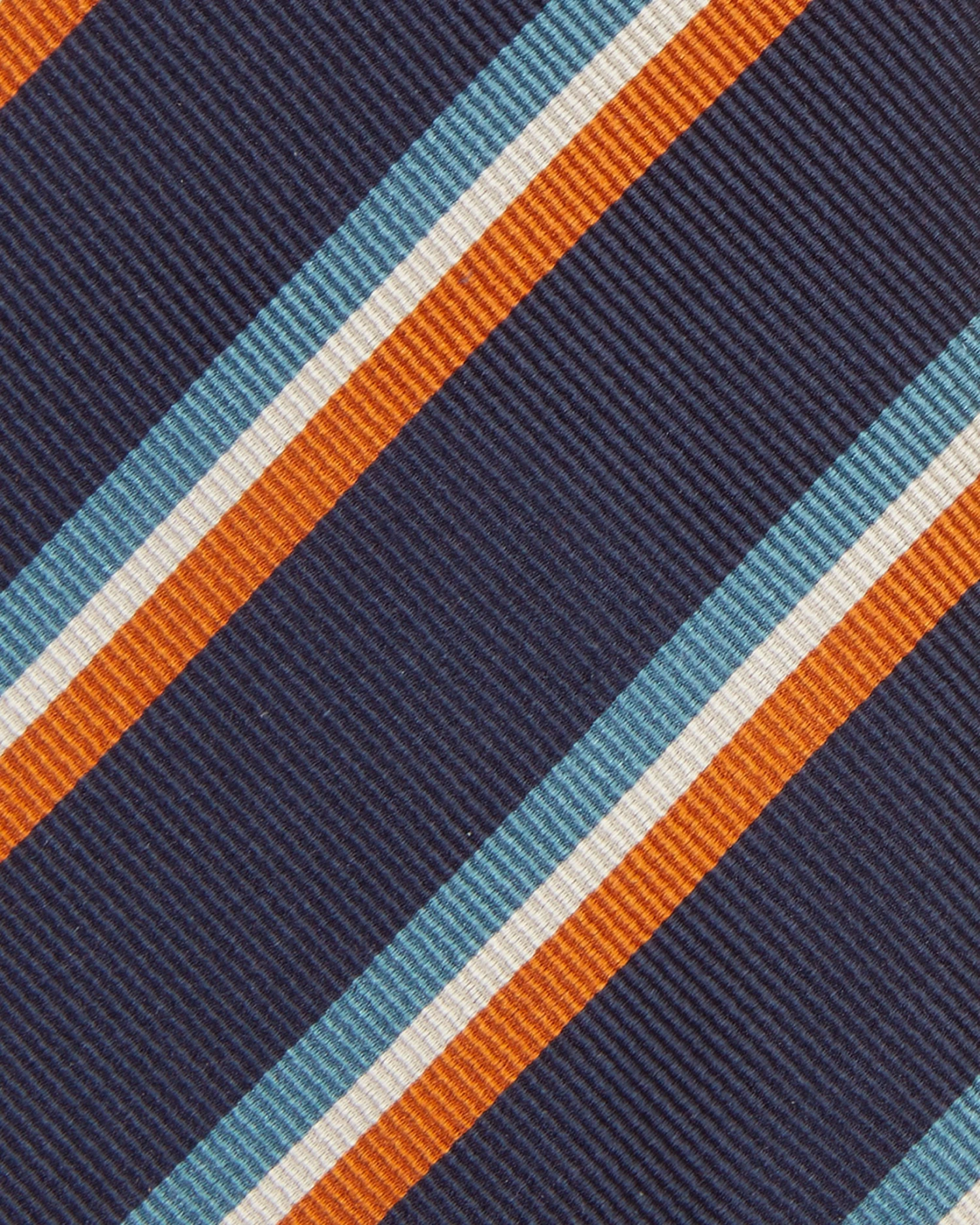 Silk Woven Tie In Navy/Orange/Lovat Stripe 2 Silk Woven Tie In Navy/Orange/Lovat Stripe - Image 2