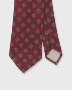 Wool/Silk Print Tie In Red/Blue/Orange Medallion