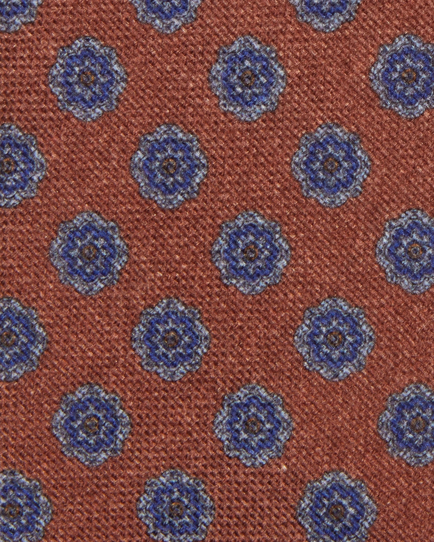 Wool/Silk Print Tie In Brown/Sky/Blue Foulard 2 Wool/Silk Print Tie In Brown/Sky/Blue Foulard - Image 2