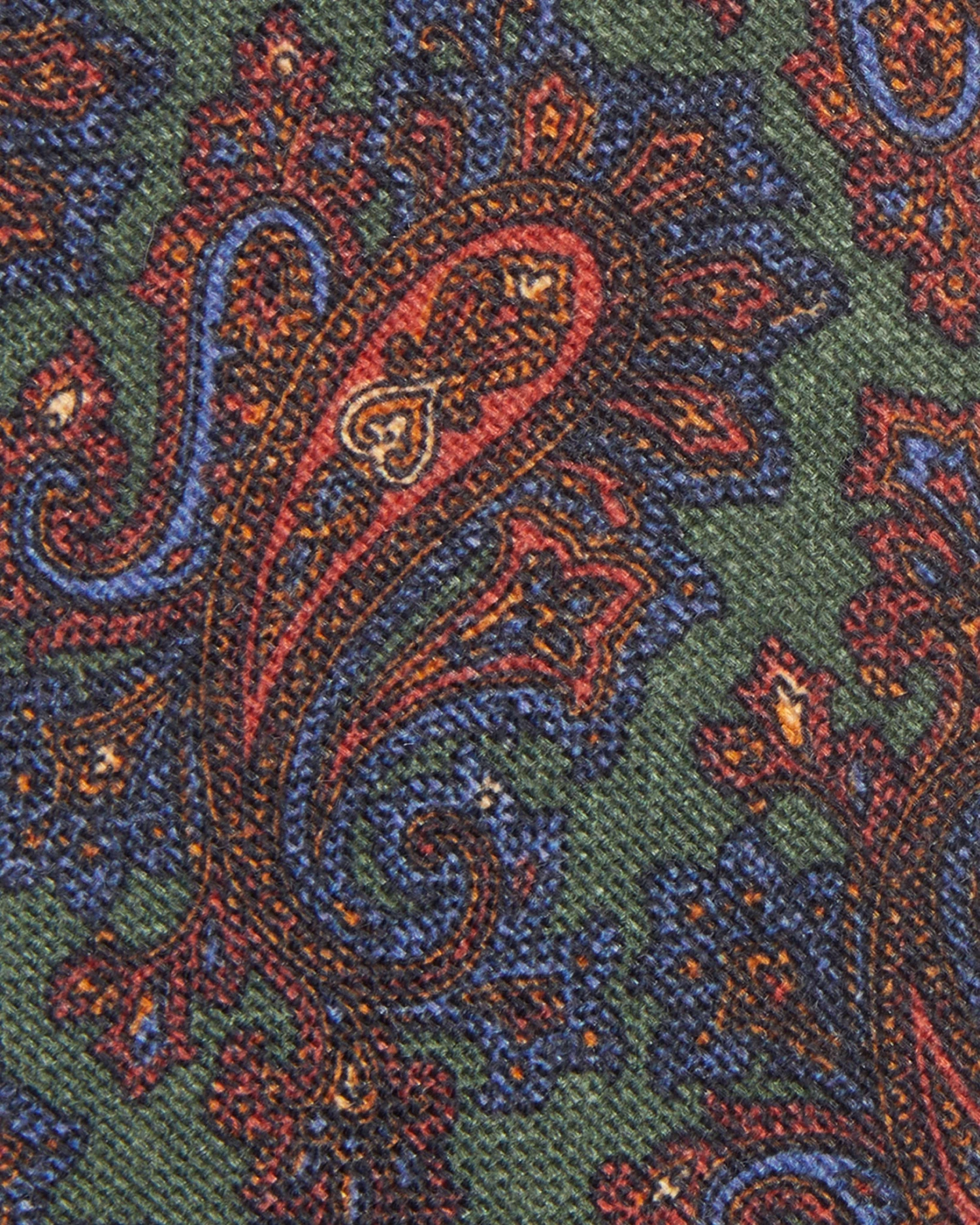 Wool Print Tie In Hunter Green/Blue Paisley 2 Wool Print Tie In Hunter Green/Blue Paisley - Image 2