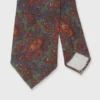 Wool Print Tie In Hunter Green/Blue Paisley