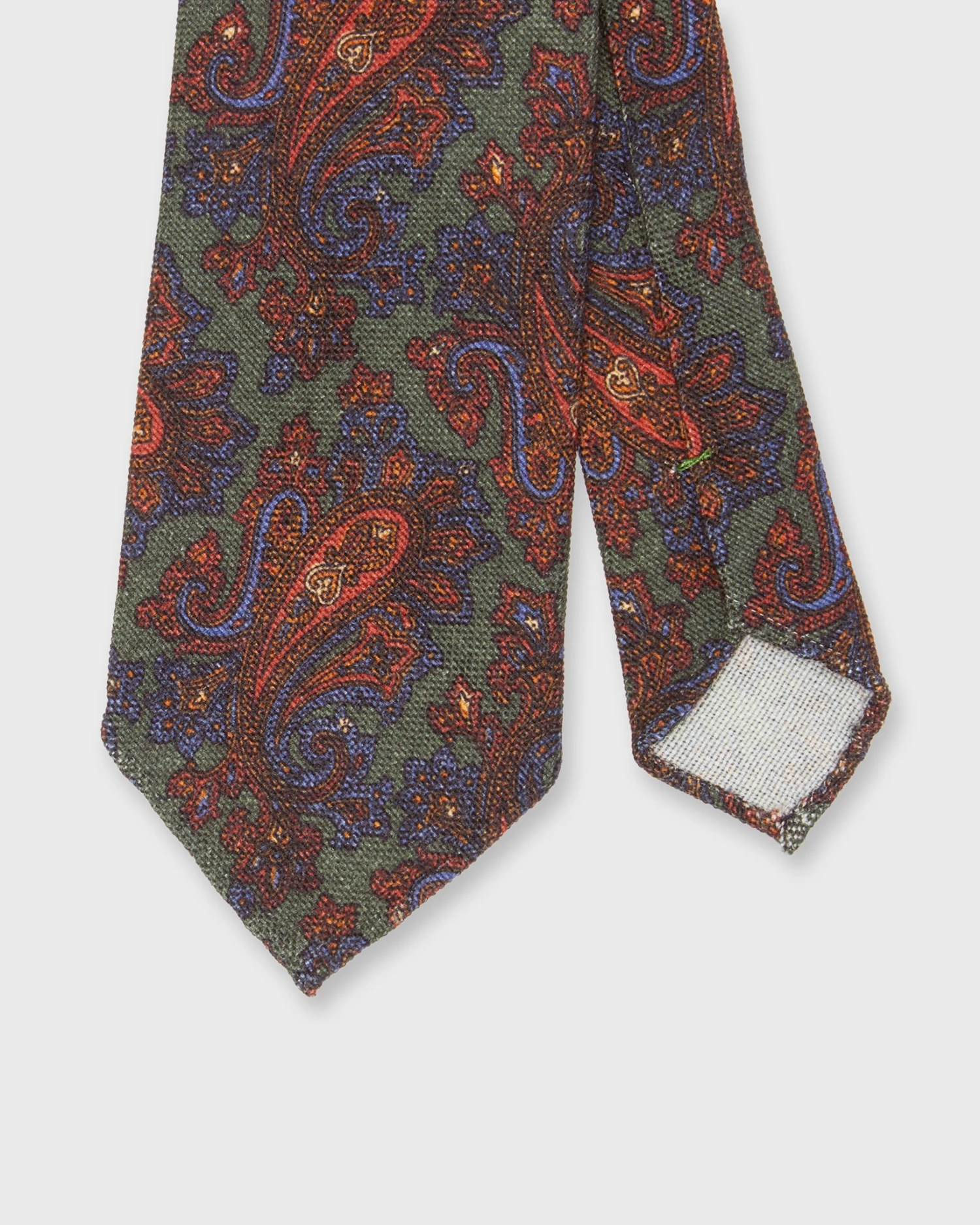 Wool Print Tie In Hunter Green/Blue Paisley 1 Wool Print Tie In Hunter Green/Blue Paisley
