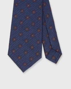 Silk Woven Tie In Navy/Red Flower