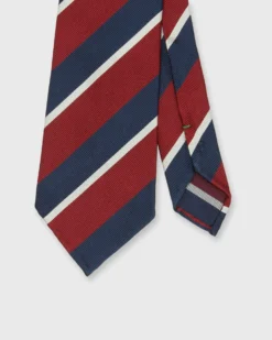 Silk Woven Tie In Red/Blue/Bone Stripe