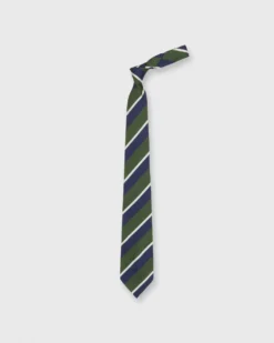 Silk Woven Tie In Navy/Green/Bone Stripe 5 Silk Woven Tie In Navy/Green/Bone Stripe -fashion S72618 50