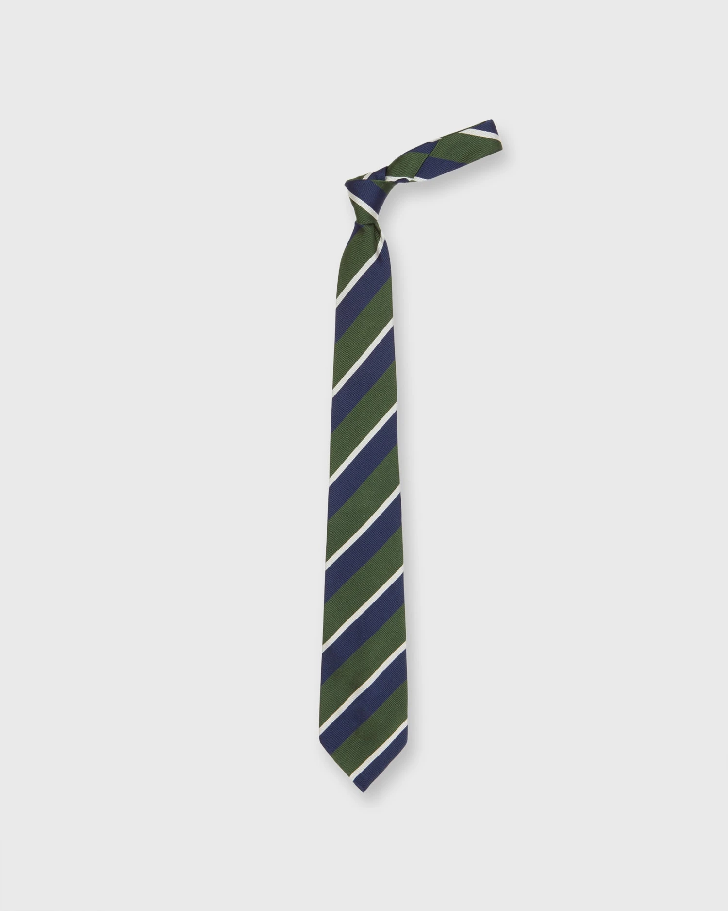 Silk Woven Tie In Navy/Green/Bone Stripe 3 Silk Woven Tie In Navy/Green/Bone Stripe - Image 3