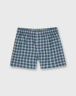 Button-Front Boxer Short In Spruce/Brown/Sky Plaid Poplin