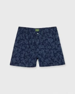 Button-Front Boxer Short In Navy/Slate/Grey Floral Print Poplin