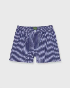 Button-Front Boxer Short In Blue/White Stripe Stretch Poplin